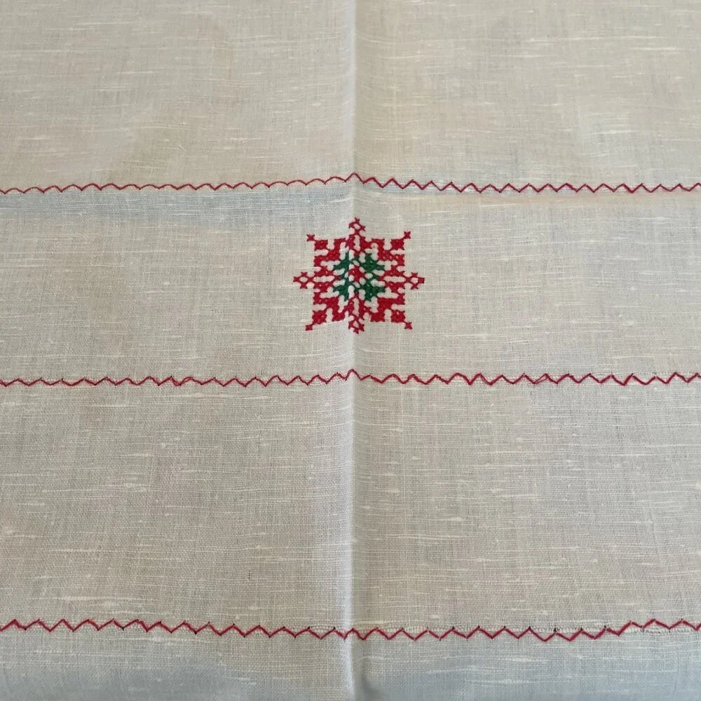 Vintage Handmade Embroidered Tablecloth 66x56